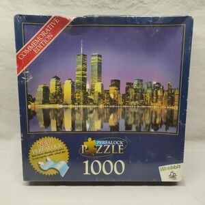Perfalock 1000 Piece Puzzle New York City Twin Towers Commemorative NEW Box Flaw